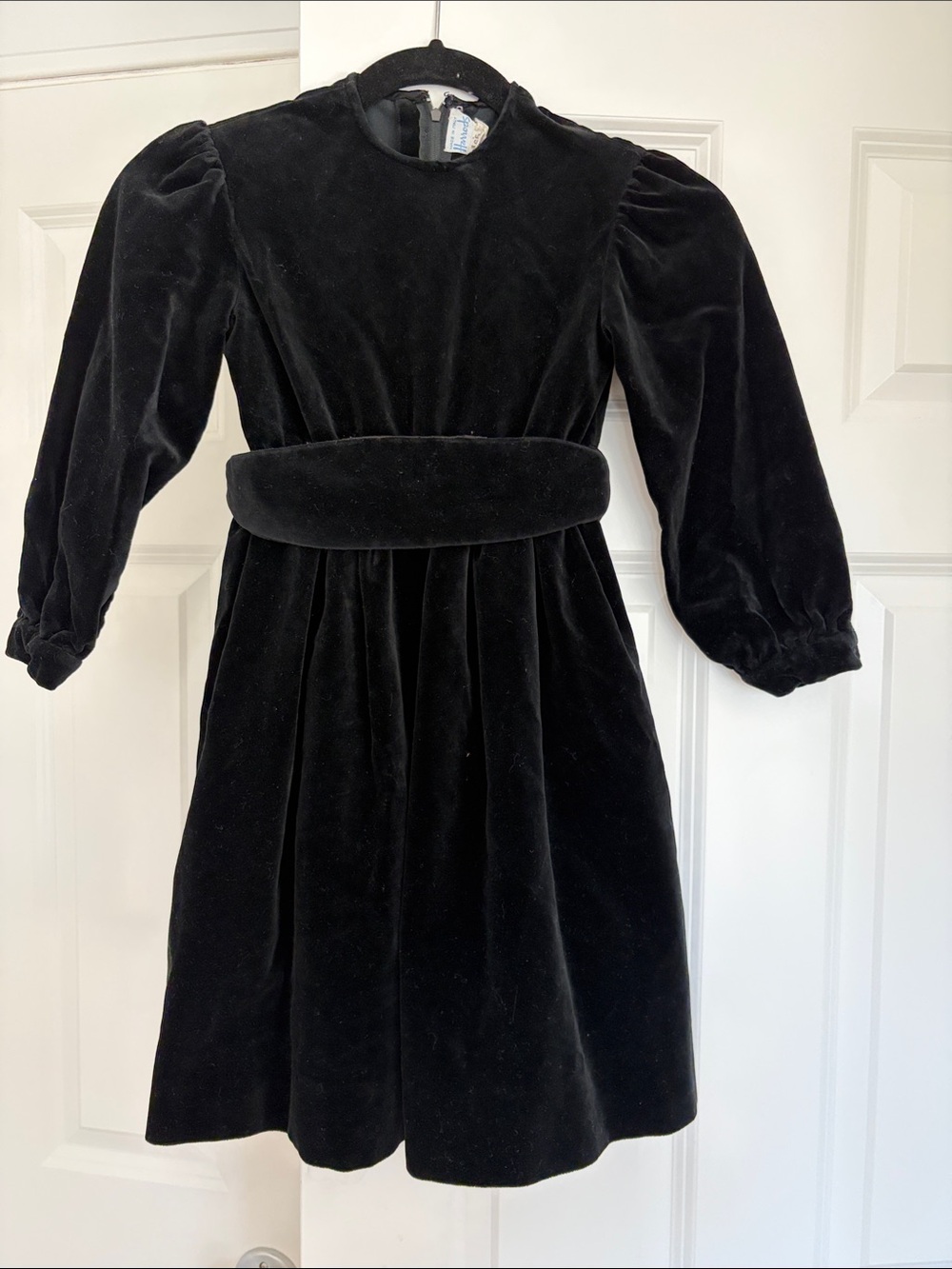 Classic Harrods Black Velvet Belted Girls' Dress - vintage